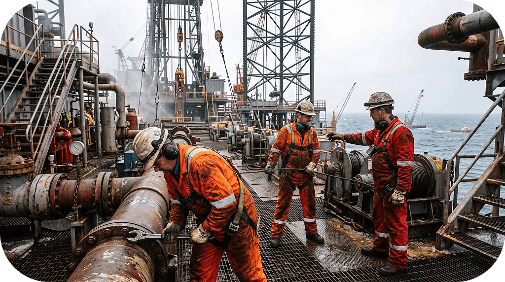 Trabajadores en una plataforma petrolera